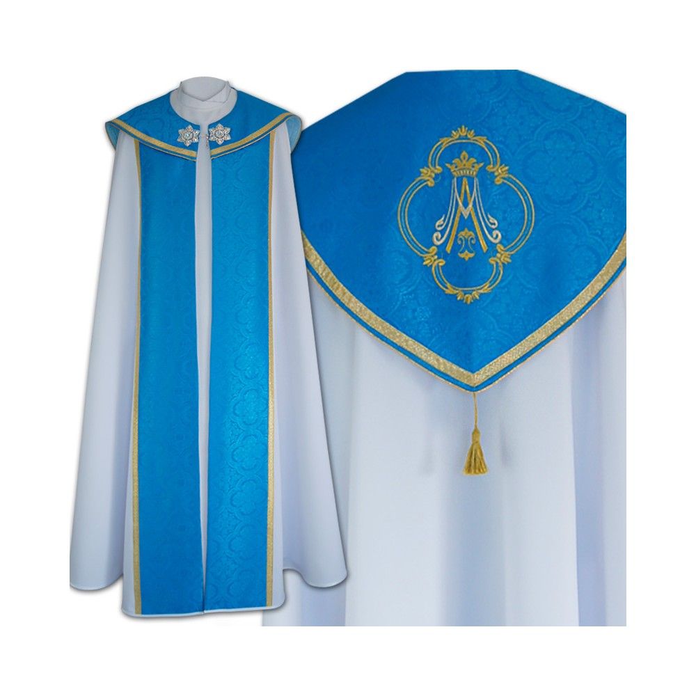 Kapa niebieska wzór Maryjny - tkanina gabardyna (25) - KAPY LITURGICZNE - Nowość
