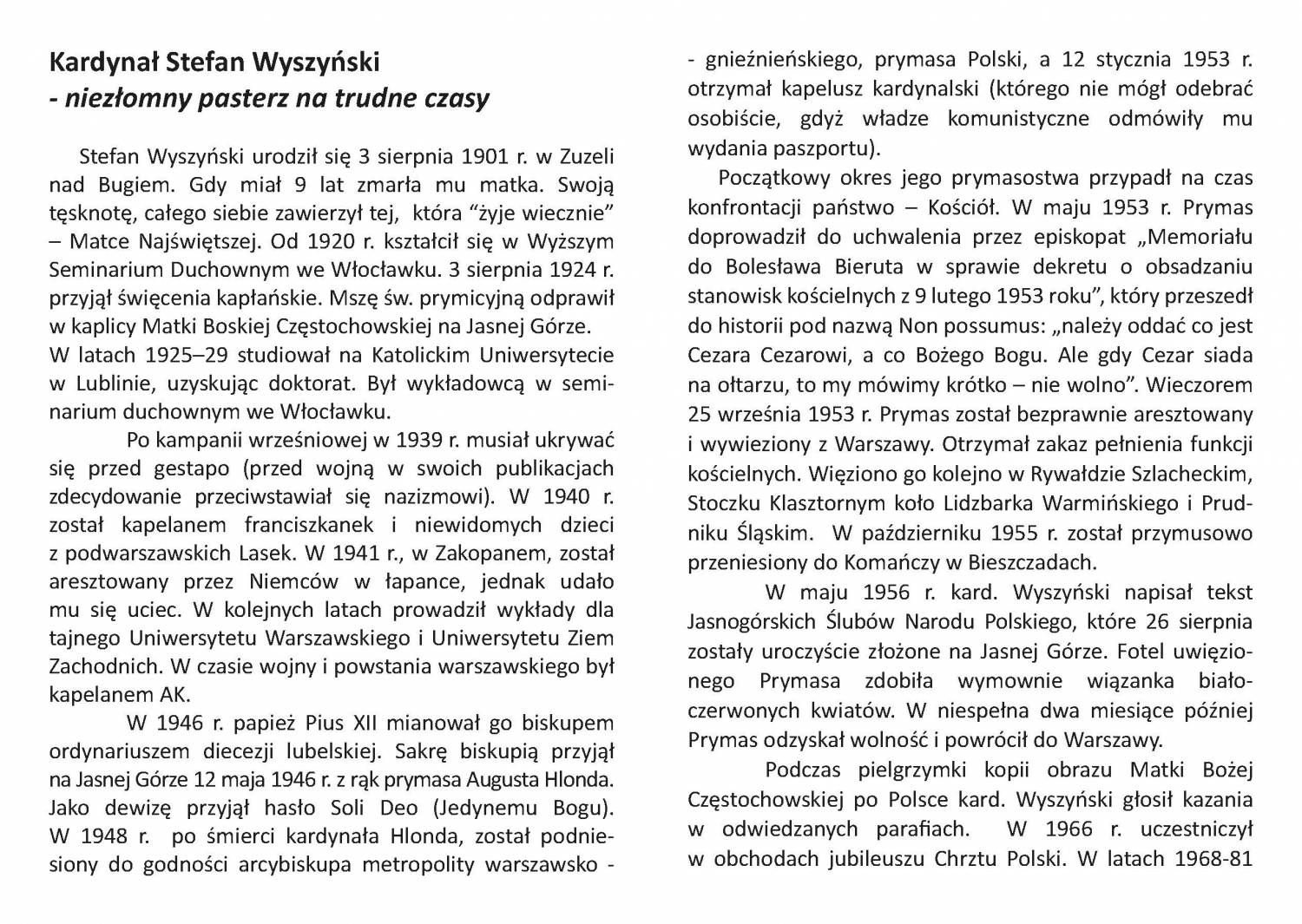 Folder rozkładany — Kardynał Stefan Wyszyński - Folder religijny - zdjęcie 2 - Folder rozkładany — Kardynał Stefan Wyszyński