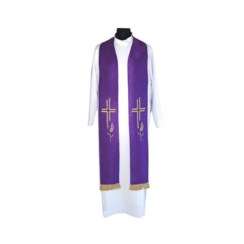 Stuła kapłańska krzyż i kłosy z frędzlami (5) - EUCHARYSTYCZNE - Stuła kapłańska krzyż i kłosy z frędzlami (5)