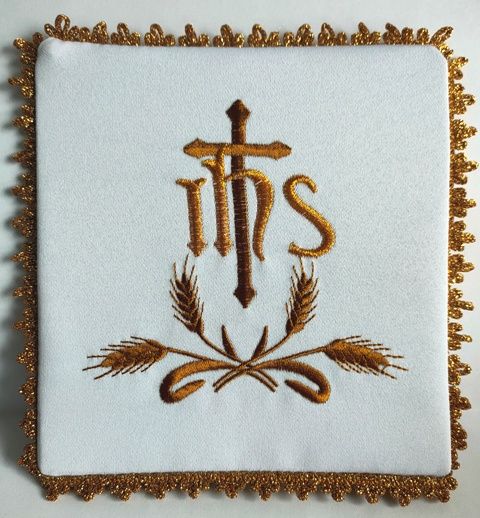 Palka haftowana IHS+ kłosy (27) - kolor biały, srebrny - Nowość