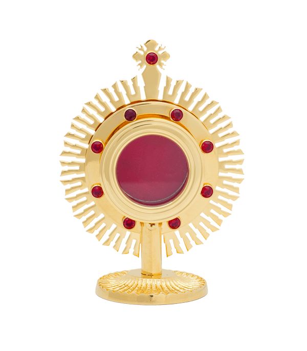 Relikwiarz mosiężny, pozłacany z rubinami - 13 cm (A) - RELIKWIARZE - Nowość