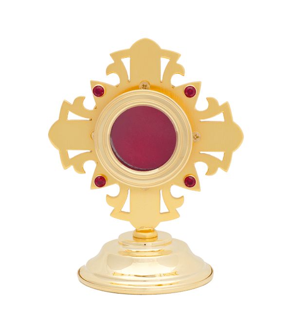 Relikwiarz mosiężny, pozłacany z rubinami - 13 cm - RELIKWIARZE - Nowość