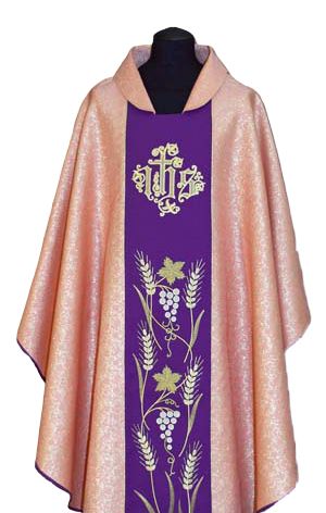 Ornat haftowany różowy, fioletowy pas (005) - Ornaty złote/srebrne - zdjęcie 2 - Ornat haftowany złoty (005)