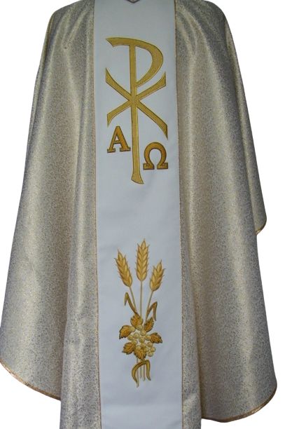 Ornat haftowany komunijny, haft wypukły - kielich, kłosy - Ornaty haftowane - zdjęcie 2 - Ornat haftowany komunijny, haft wypukły - kielich, kłosy