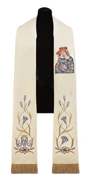 Stuła haftowana Matka Boża Kalwaryjska - Z POSTACIAMI - Nowość