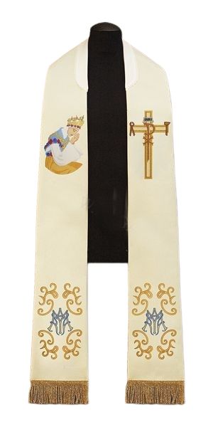 Stuła z wizerunkiem MB z La Salette - Z POSTACIAMI - Nowość