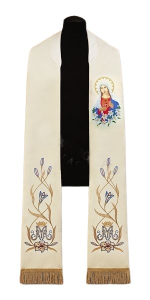 Stuła haftowana Serce Matki Bożej (38) - Z POSTACIAMI - Nowość