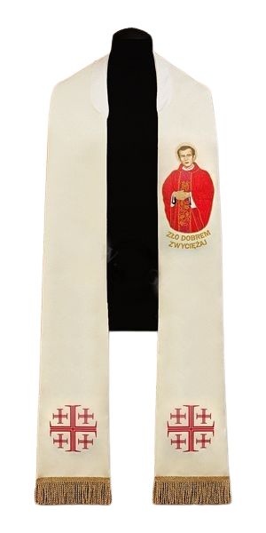 Stuła haftowana - Ksiądz Jerzy Popiełuszko (40) - Z POSTACIAMI - Nowość