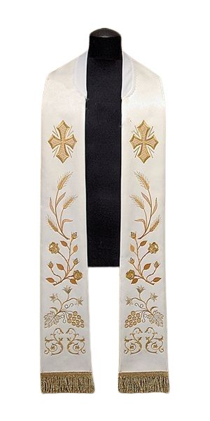 Stuła haftowana - krzyże, kłosy, róże (35) - EUCHARYSTYCZNE - Nowość