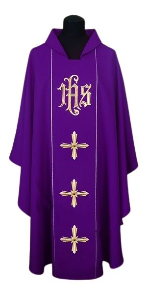 Ornat haftowany IHS + Krzyż - kolory liturgiczne - Ornaty haftowane - zdjęcie 2 - Ornat haftowany IHS + Krzyż - kolory liturgiczne