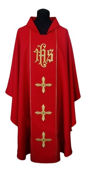 Ornat haftowany IHS + Krzyż - kolory liturgiczne - Ornaty haftowane - zdjęcie 3 - Ornat haftowany IHS + Krzyż - kolory liturgiczne