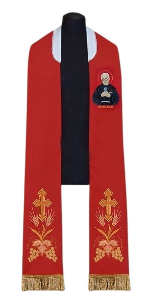 Stuła haftowana św. Maksymilian Kolbe - Z POSTACIAMI - Nowość
