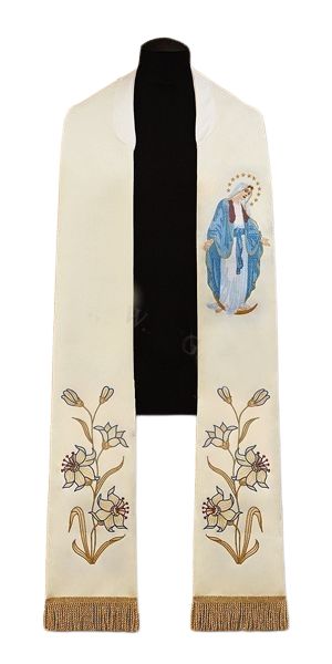 Stuła haftowana - Matka Boża Niepokalana (37) - Z POSTACIAMI - Nowość