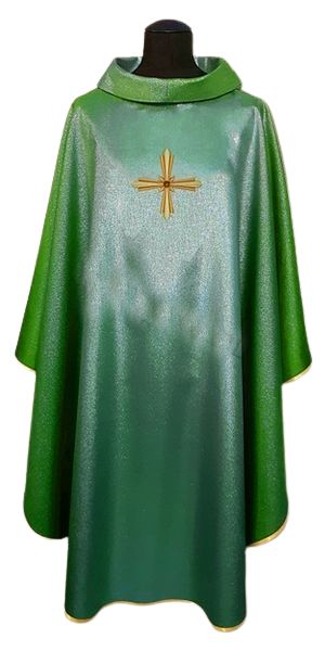 Ornat zielony, błyszczący, haft na tkaninie (2) - Ornaty haftowane - Nowość