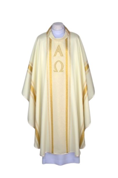 Ornat ecru, złote pasy  Alfa i Omega (A3) - ORNATY WIELKANOCNE - Nowość
