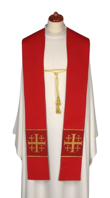 Stuła dwustronna czerwono/zielona z ozdobnym sznurkiem (22) - EUCHARYSTYCZNE