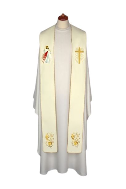 Stuła haftowana Maryjna - Jezus Miłosierny (17) - Z POSTACIAMI - Nowość