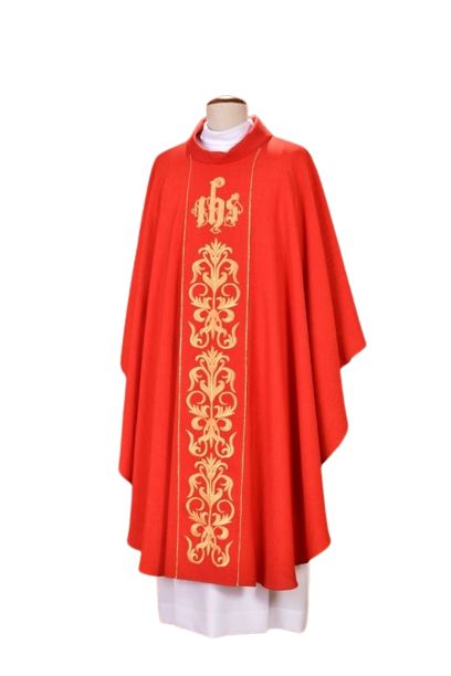 Ornat czerwony haftowany - IHS (26) - Ornaty czerwone - Nowość