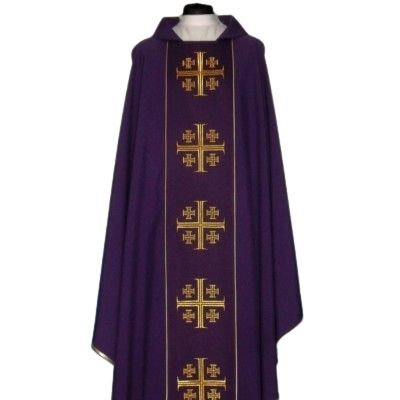 Ornat Krzyże Jerozolimskie z komputerowo haftowanym pasem (9) - Ornaty haftowane - zdjęcie 3 - Ornat Krzyże Jerozolimskie z komputerowo haftowanym pasem (9)