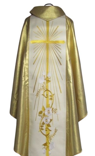 Ornat ślubny z szerokim złotym pasem - Ornaty ślubne - zdjęcie 2 - Ornat ślubny z szerokim złotym pasem