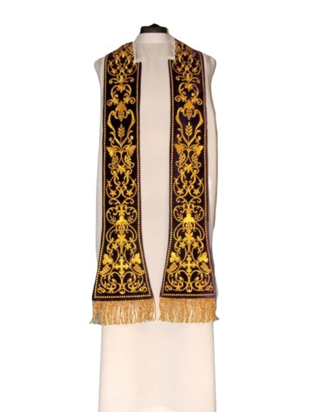 Stuła rzymska haftowana - materiał aksamit- kolory liturgiczne - EUCHARYSTYCZNE - zdjęcie 3 - Stuła rzymska haftowana - materiał aksamit- kolory liturgiczne