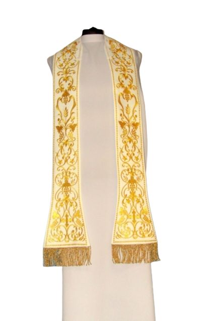 Stuła rzymska haftowana - materiał aksamit- kolory liturgiczne - EUCHARYSTYCZNE - zdjęcie 4 - Stuła rzymska haftowana - materiał aksamit- kolory liturgiczne