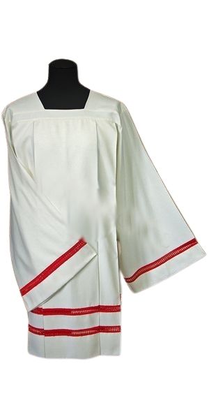 Komża kapłańska lniana - czerwona wstawka - KOMŻE I ALBY  KAPŁAŃSKIE - Nowość
