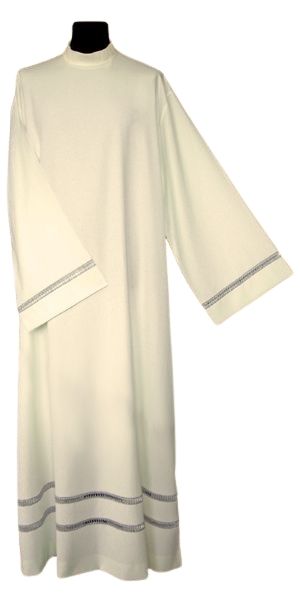Alba kapłańska lniana - srebrna wstawka - KOMŻE I ALBY  KAPŁAŃSKIE - Nowość
