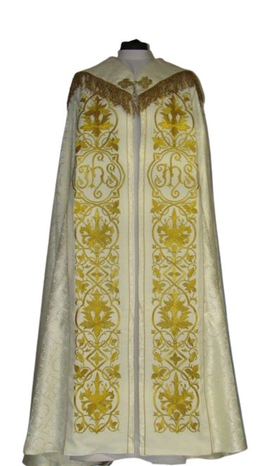 Kapa haftowana - IHS ecru - rozeta (1) - KAPY LITURGICZNE - Nowość