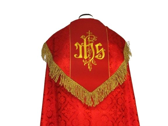 Kapa haftowana - IHS czerwona - rozeta (1) - KAPY LITURGICZNE - zdjęcie 2 - Kapa haftowana - IHS czerwona - rozeta (1)