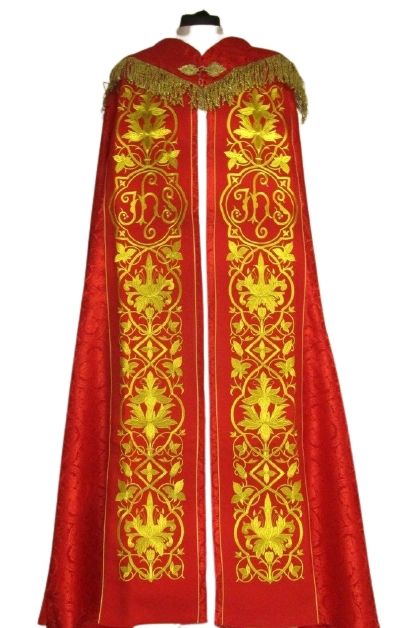 Kapa haftowana - IHS czerwona - rozeta (1) - KAPY LITURGICZNE - Nowość