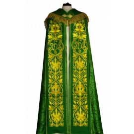 Kapa haftowana - IHS zielona - rozeta (1) - KAPY LITURGICZNE