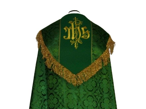 Kapa haftowana - IHS zielona - rozeta (1) - KAPY LITURGICZNE - zdjęcie 2 - Kapa haftowana - IHS zielona - rozeta (1)