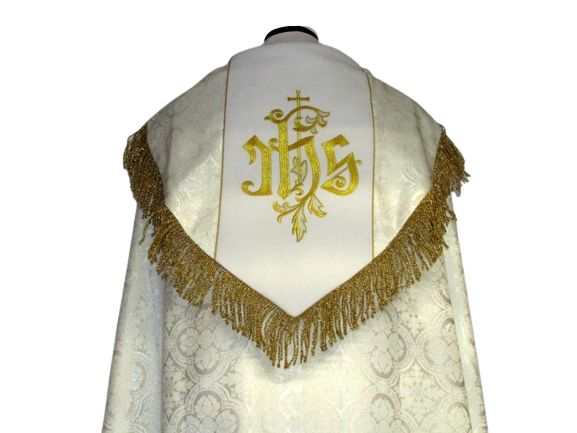 Kapa haftowana - IHS biała - rozeta (1) - KAPY LITURGICZNE - zdjęcie 2 - Kapa haftowana - IHS biała - rozeta (1)