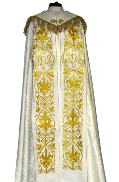 Kapa haftowana - IHS biała - rozeta (1) - KAPY LITURGICZNE - Nowość