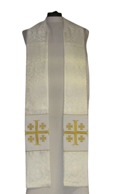 Kapa haftowana - Krzyż Jerozolimski biała - rozeta (3) - KAPY LITURGICZNE - zdjęcie 3 - Kapa haftowana - Krzyż Jerozolimski biała - rozeta (3)