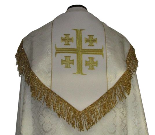 Kapa haftowana - Krzyż Jerozolimski biała - rozeta (3) - KAPY LITURGICZNE - zdjęcie 2 - Kapa haftowana - Krzyż Jerozolimski biała - rozeta (3)