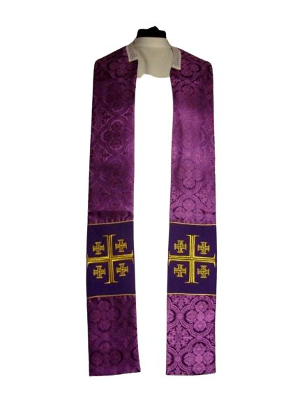 Kapa haftowana - Krzyż Jerozolimski fiolet - rozeta (3) - KAPY LITURGICZNE - zdjęcie 3 - Kapa haftowana - Krzyż Jerozolimski fiolet - rozeta (3)