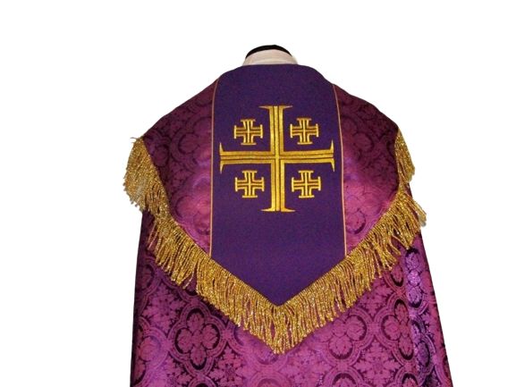 Kapa haftowana - Krzyż Jerozolimski fiolet - rozeta (3) - KAPY LITURGICZNE - zdjęcie 2 - Kapa haftowana - Krzyż Jerozolimski fiolet - rozeta (3)