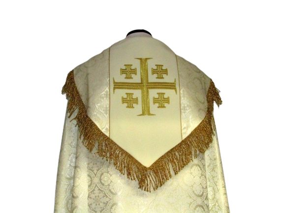 Kapa haftowana - Krzyż Jerozolimski ecru - rozeta (3) - KAPY LITURGICZNE - zdjęcie 2 - Kapa haftowana - Krzyż Jerozolimski ecru - rozeta (3)