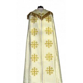 Kapa haftowana - Krzyż Jerozolimski ecru - rozeta (3) - KAPY LITURGICZNE