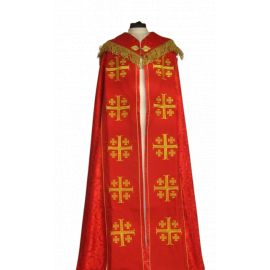 Kapa haftowana - Krzyż Jerozolimski czerwona - rozeta (3) - KAPY LITURGICZNE