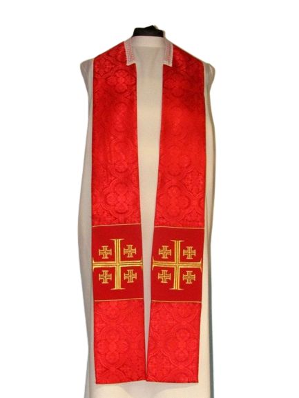 Kapa haftowana - Krzyż Jerozolimski czerwona - rozeta (3) - KAPY LITURGICZNE - zdjęcie 3 - Kapa haftowana - Krzyż Jerozolimski czerwona - rozeta (3)