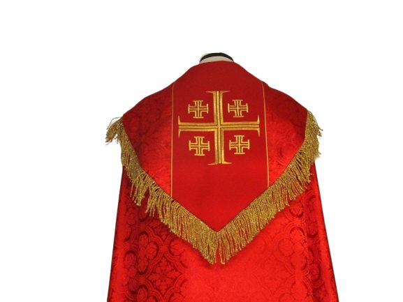 Kapa haftowana - Krzyż Jerozolimski czerwona - rozeta (3) - KAPY LITURGICZNE - zdjęcie 2 - Kapa haftowana - Krzyż Jerozolimski czerwona - rozeta (3)