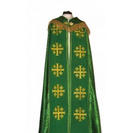 Kapa haftowana - Krzyż Jerozolimski zielona - rozeta (3) - KAPY LITURGICZNE