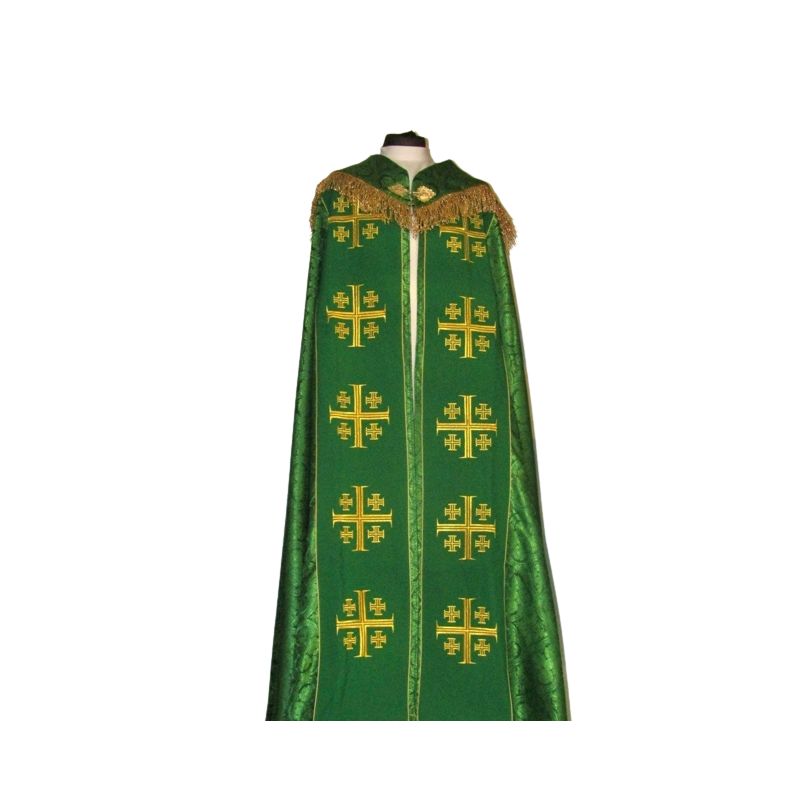 Kapa haftowana - Krzyż Jerozolimski zielona - rozeta (3) - KAPY LITURGICZNE - Kapa haftowana - Krzyż Jerozolimski zielona - rozeta (3)