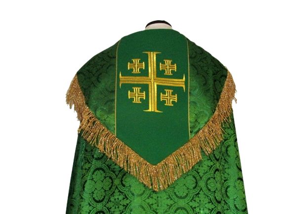 Kapa haftowana - Krzyż Jerozolimski zielona - rozeta (3) - KAPY LITURGICZNE - zdjęcie 2 - Kapa haftowana - Krzyż Jerozolimski zielona - rozeta (3)