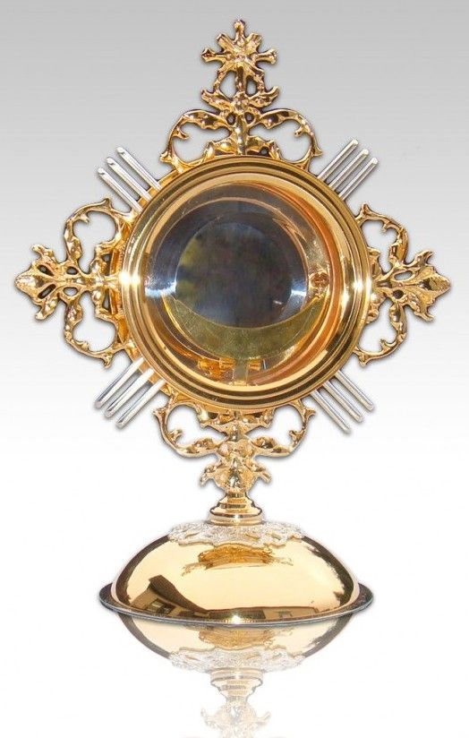 Monstrancja mosiężna, elementy srebrzone - 23 cm (S2) - MONSTRANCJE - Nowość