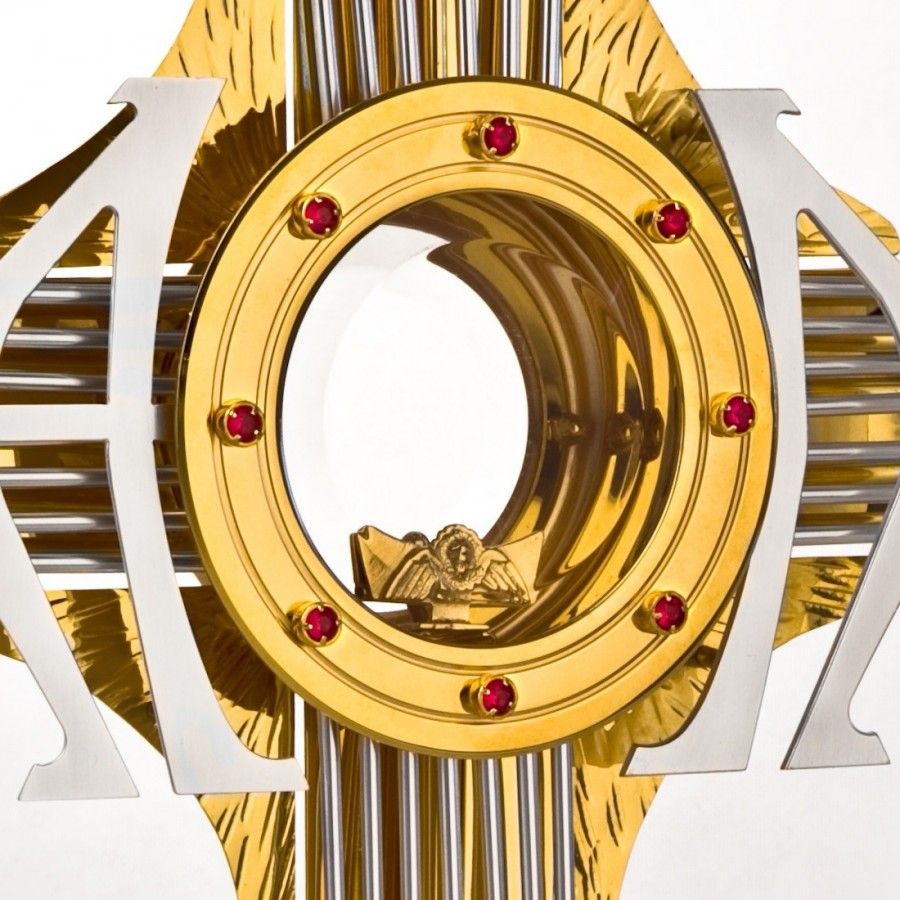 Monstrancja Alfa i Omega, pozłacana, elementy srebrzone - (S9) - MONSTRANCJE - zdjęcie 3 - Monstrancja Alfa i Omega, pozłacana, elementy srebrzone - (S9)