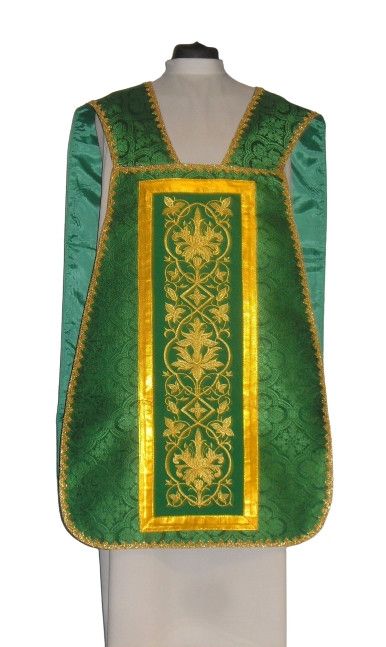 Ornat rzymski zielony, rozeta IHS  (56) - Ornaty rzymskie - zdjęcie 2 - Ornat Rzymski z Manipularzem, Bursą i Welonem na kielich (5)